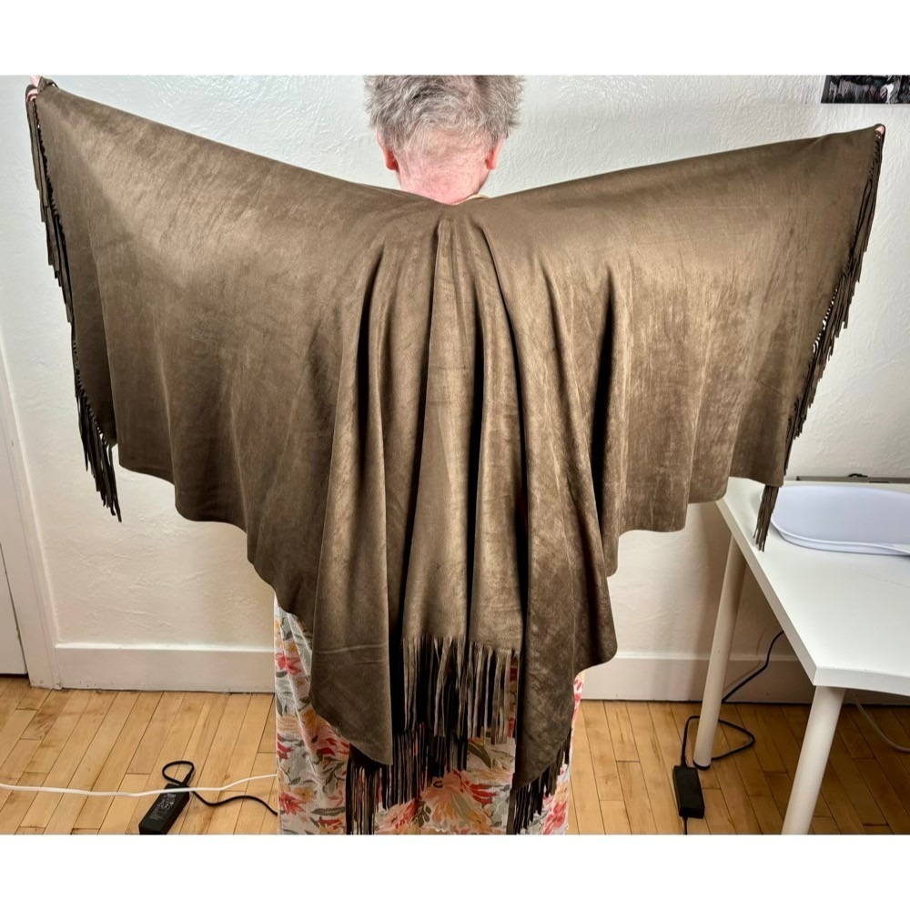 Faux Suede Fringe Poncho Wrap Shawl Brown Western Earthy Festival Cowgirl Boho
